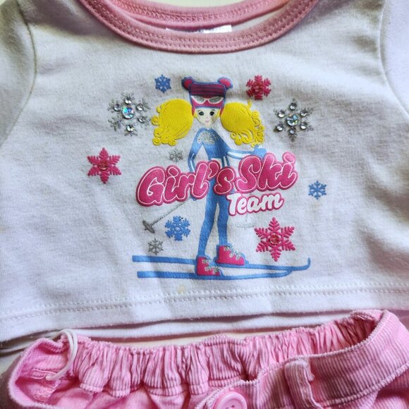 Build a Bear Girls Ski Team Winter Outfit Top and Shorts White Pink Snowflake - Picture 2 of 7